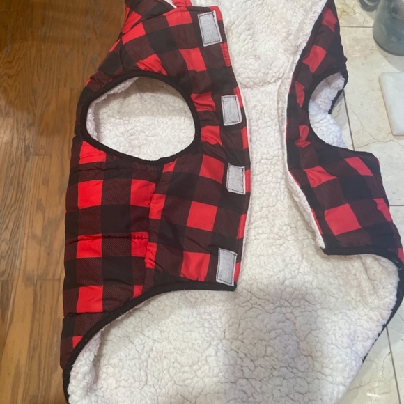 Large insulated plaid & fleece weatherproof dog jacket - Picture 6 of 8